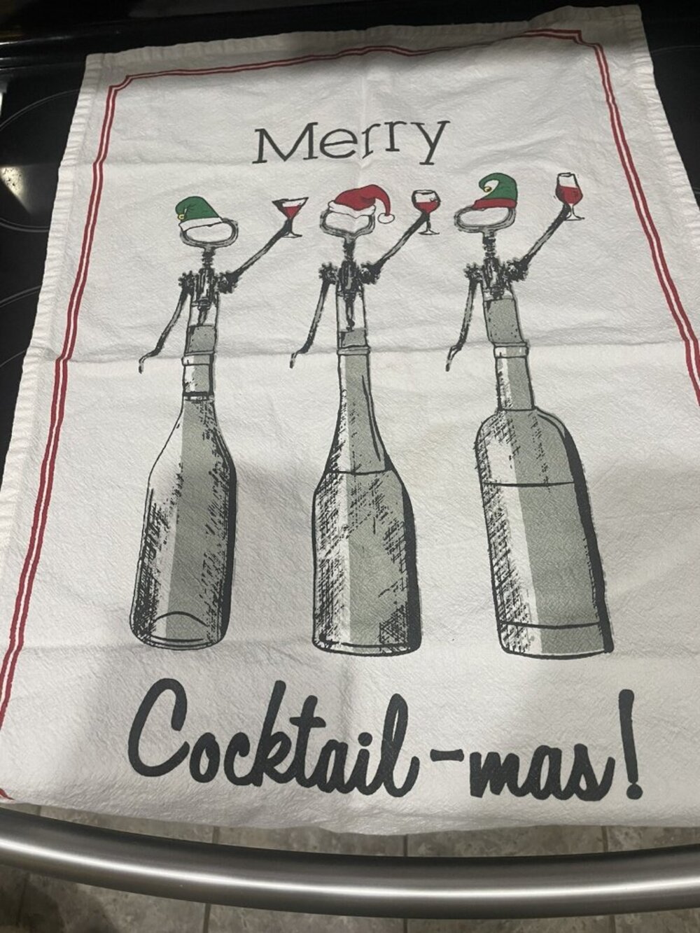 “Merry Cocktail-mas!” Cotton Kitchen Towels MUD PIE- 27” X 17”-holiday Entertain